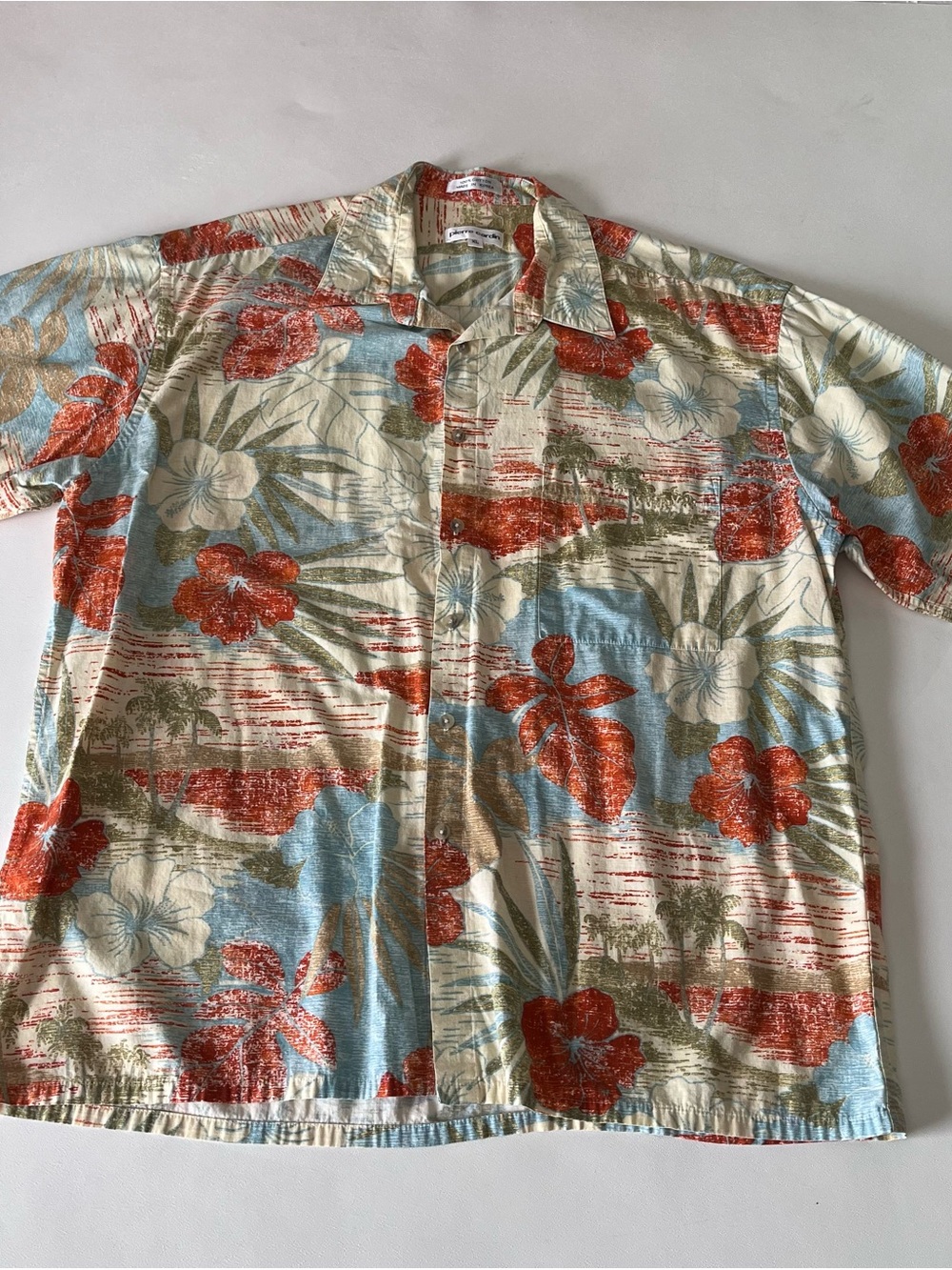 Pierre Cardin Yellow Blue Orange Floral Hawaiian Shirt Size XL